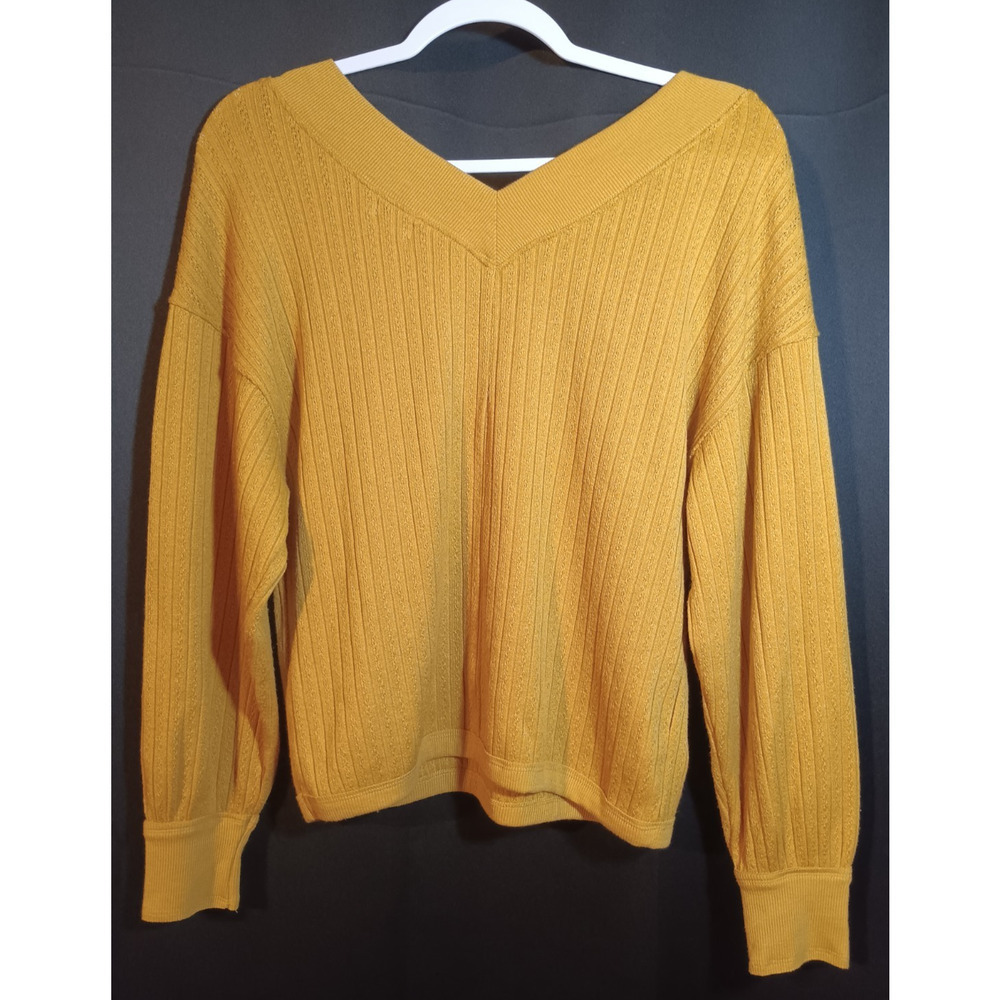 Buckle BKE Mustard Yellow V-Neck Pullover Sweater Women's XSmall Oversized Fit - Picture 4 of 5
